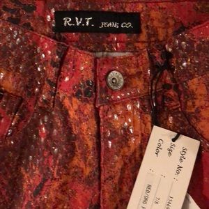 Orange, red and black sequin snake skin pant